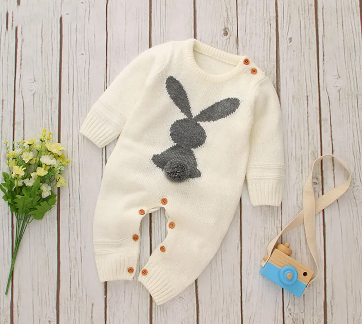 Full length Knitted Cotton Bunny Sweater Rompers