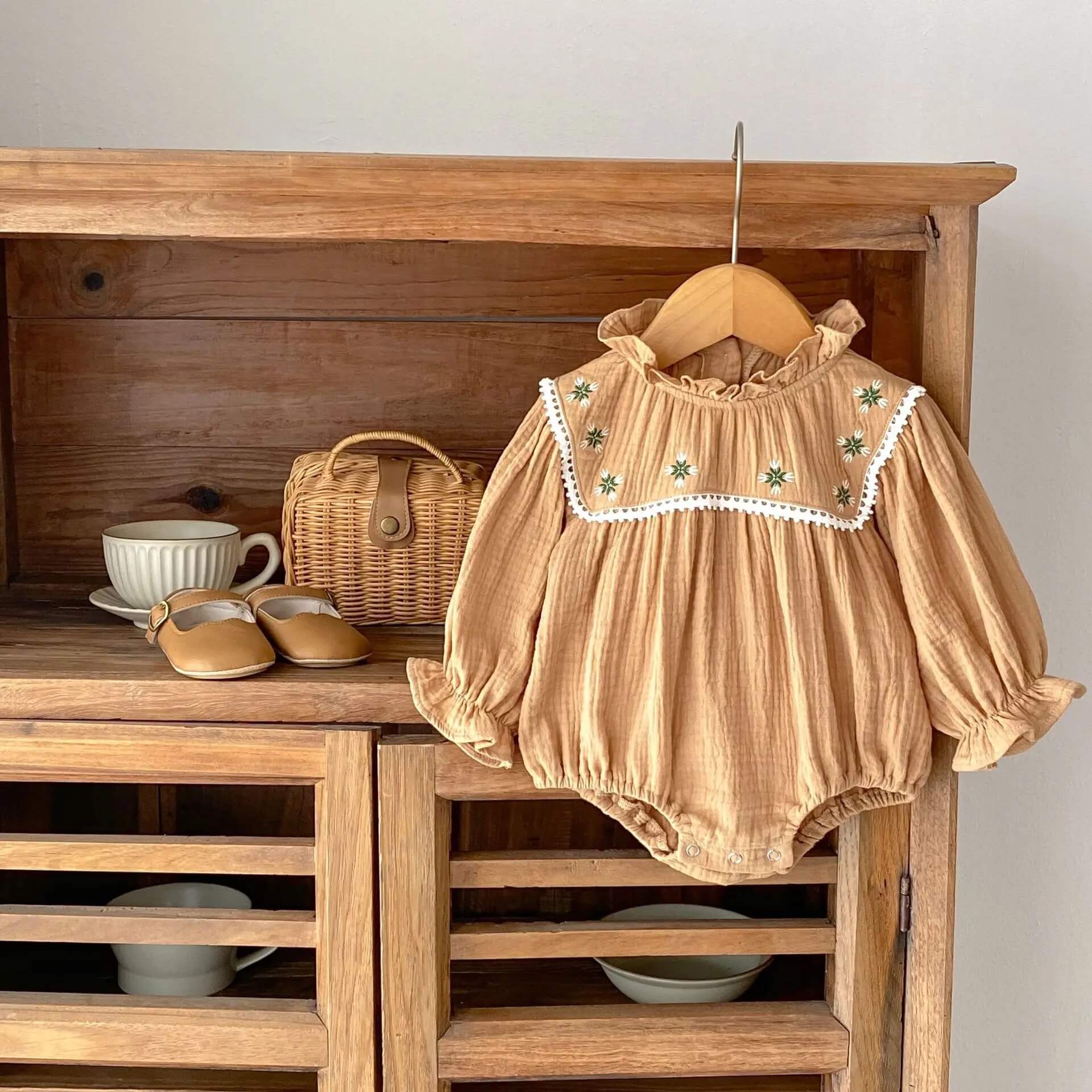 Beige Baby Girl Romper Full Sleeve Romper