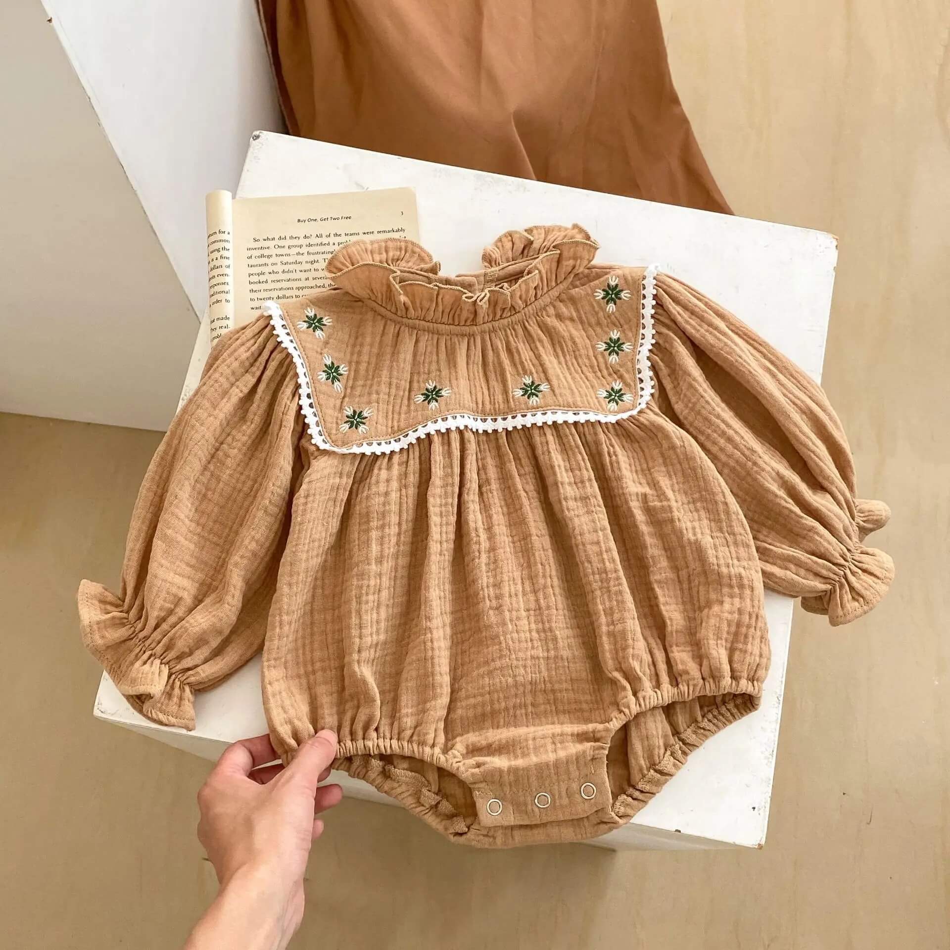 Beige Baby Girl Romper Full Sleeve Romper