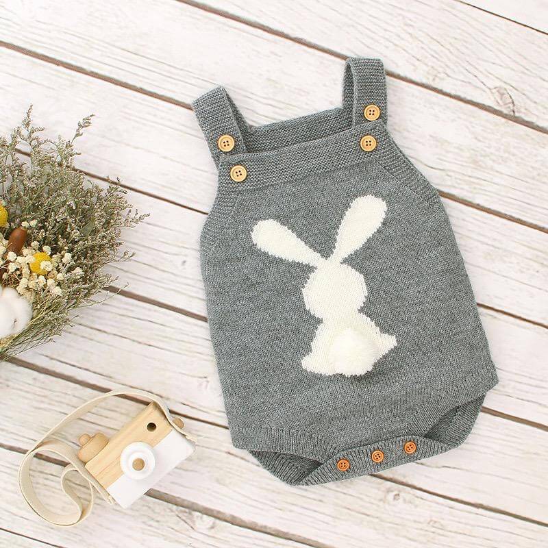 White & Grey Knitted Bunny Romper