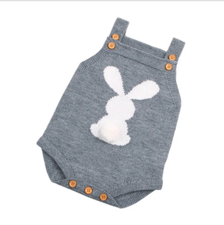 White & Grey Knitted Bunny Romper