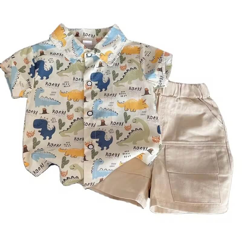 Dino Print Cotton Shirt & Shorts Set