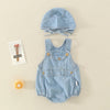 Jeans Dungaree Romper with Bonnet Cap