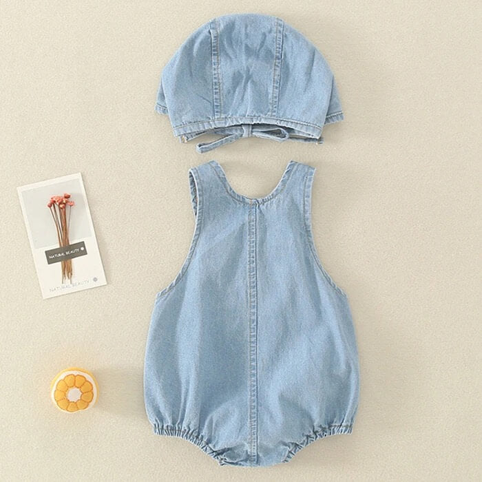 Jeans Dungaree Romper with Bonnet Cap