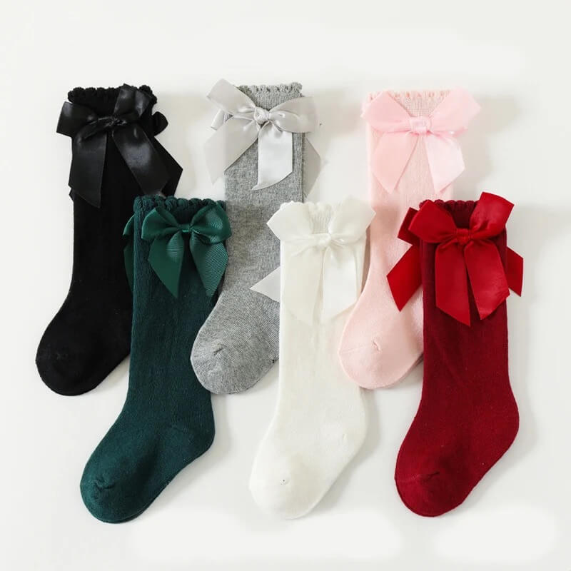 Knee Length Satin Bow Baby Girl Socks New