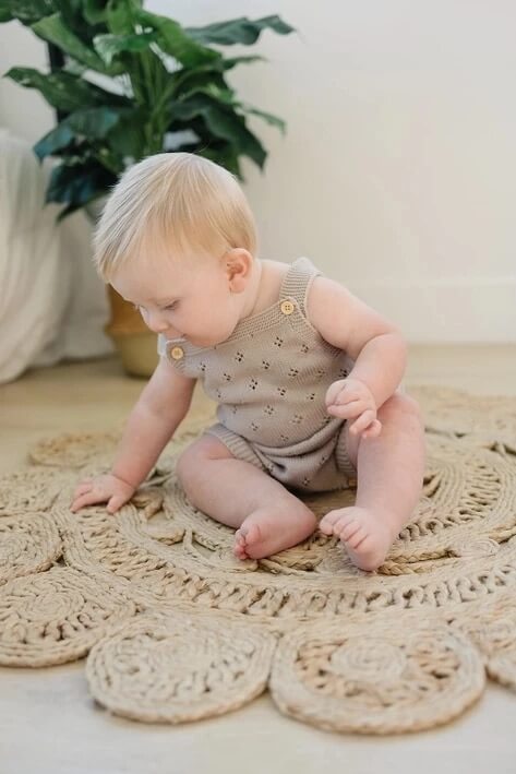 Knitted Baby Rompers in (Taupe  & White)