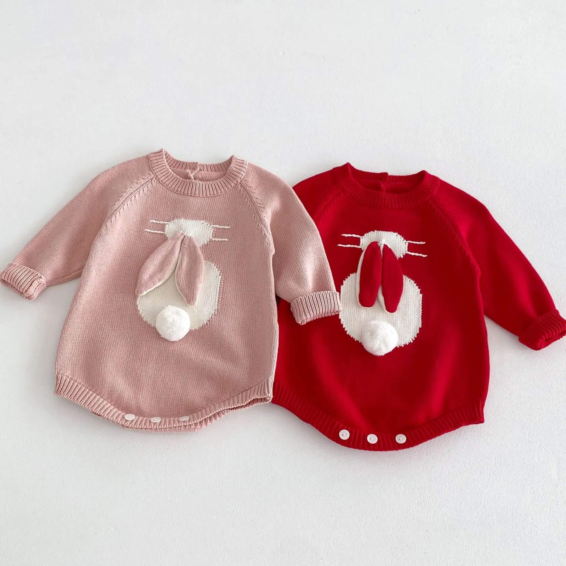 Knitted Cotton Bunny Sweater Rompers