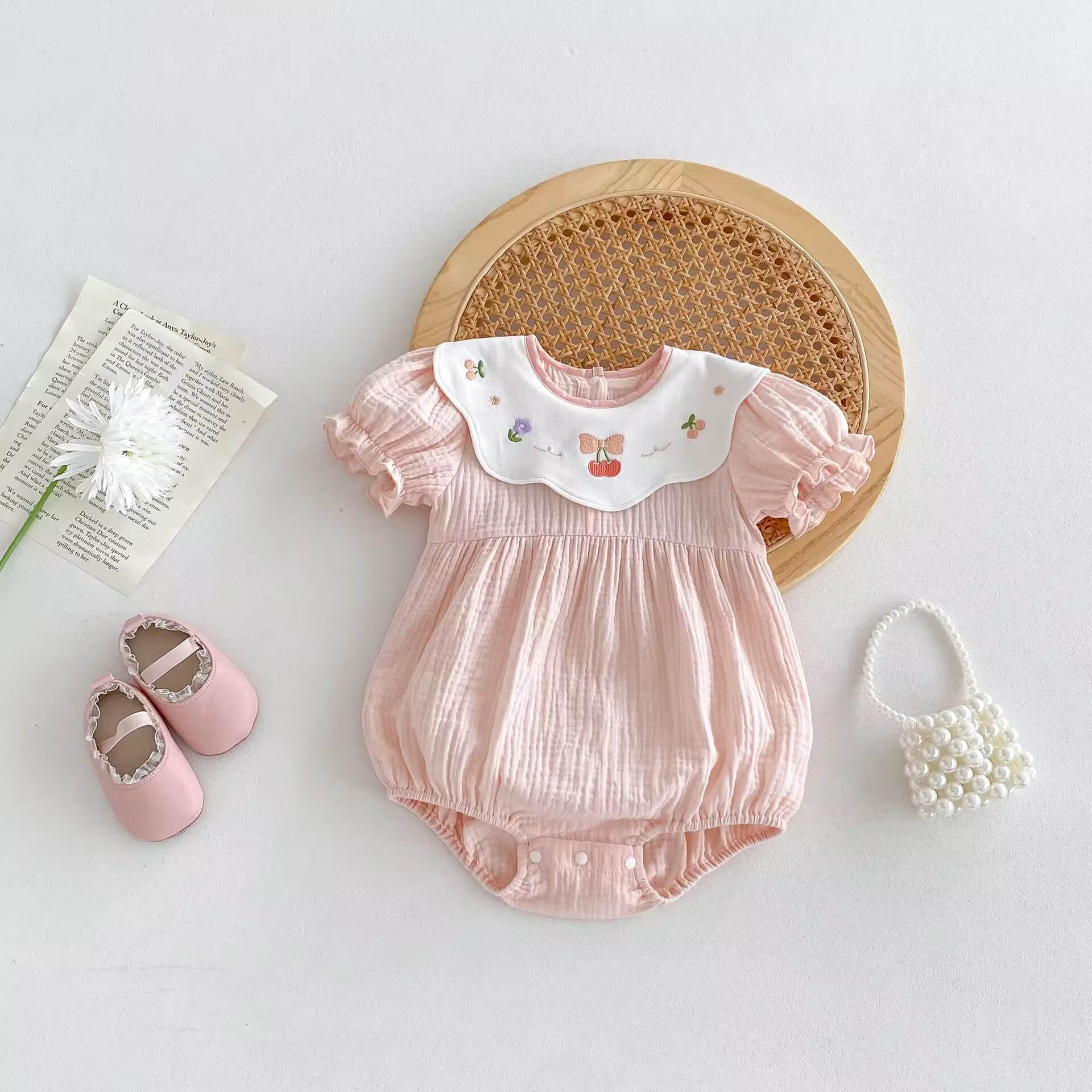 Muslin Cotton baby Girl Romper in Pink