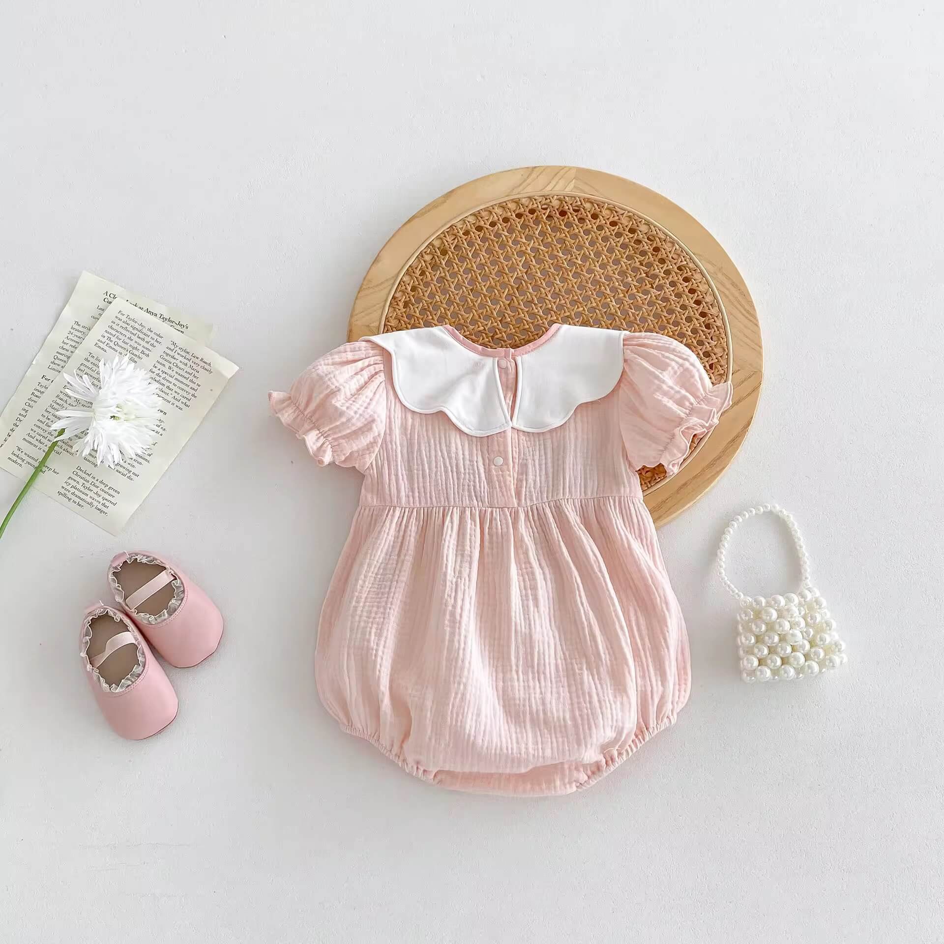 Muslin Cotton baby Girl Romper in Pink