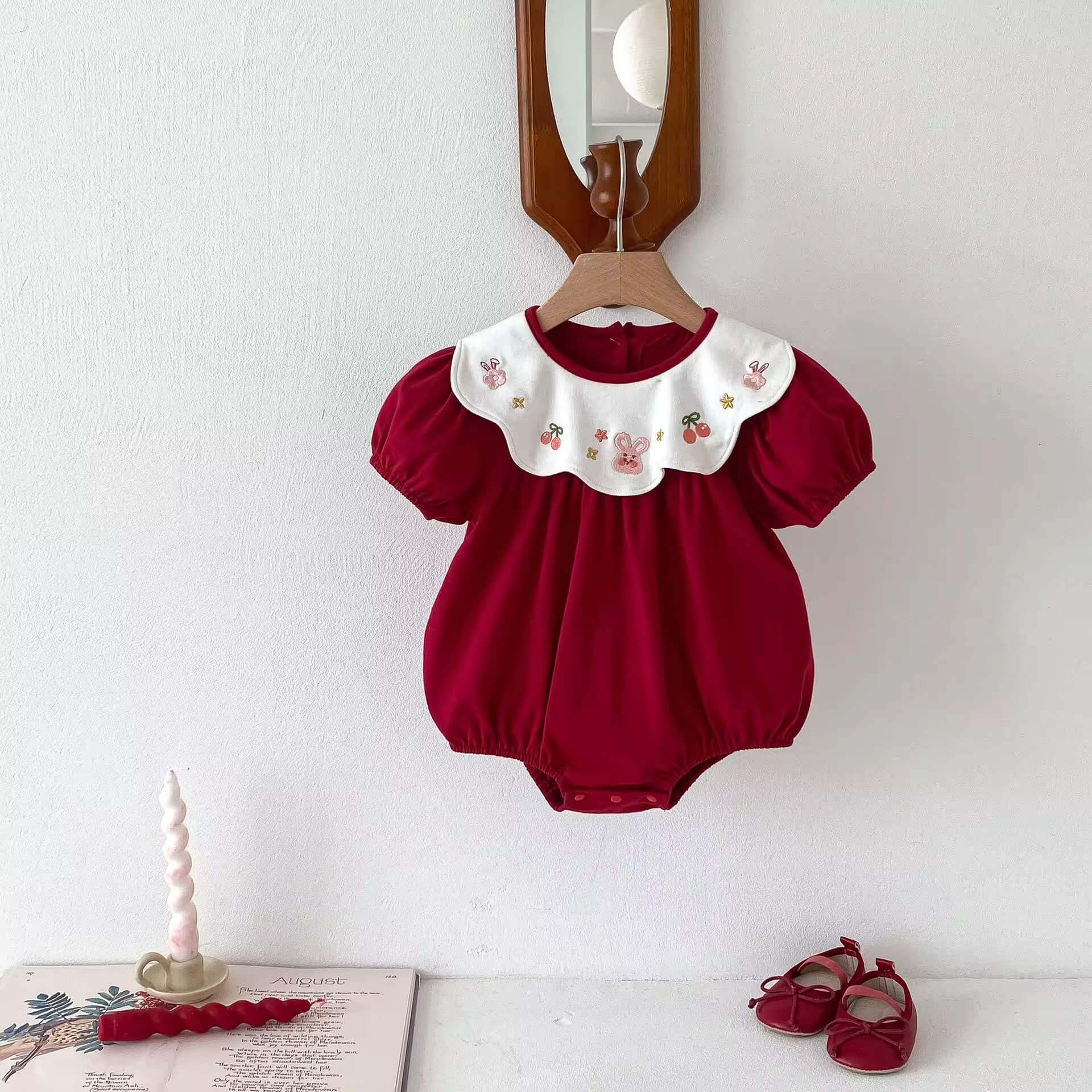 Cotton Baby Girl Romper-Red