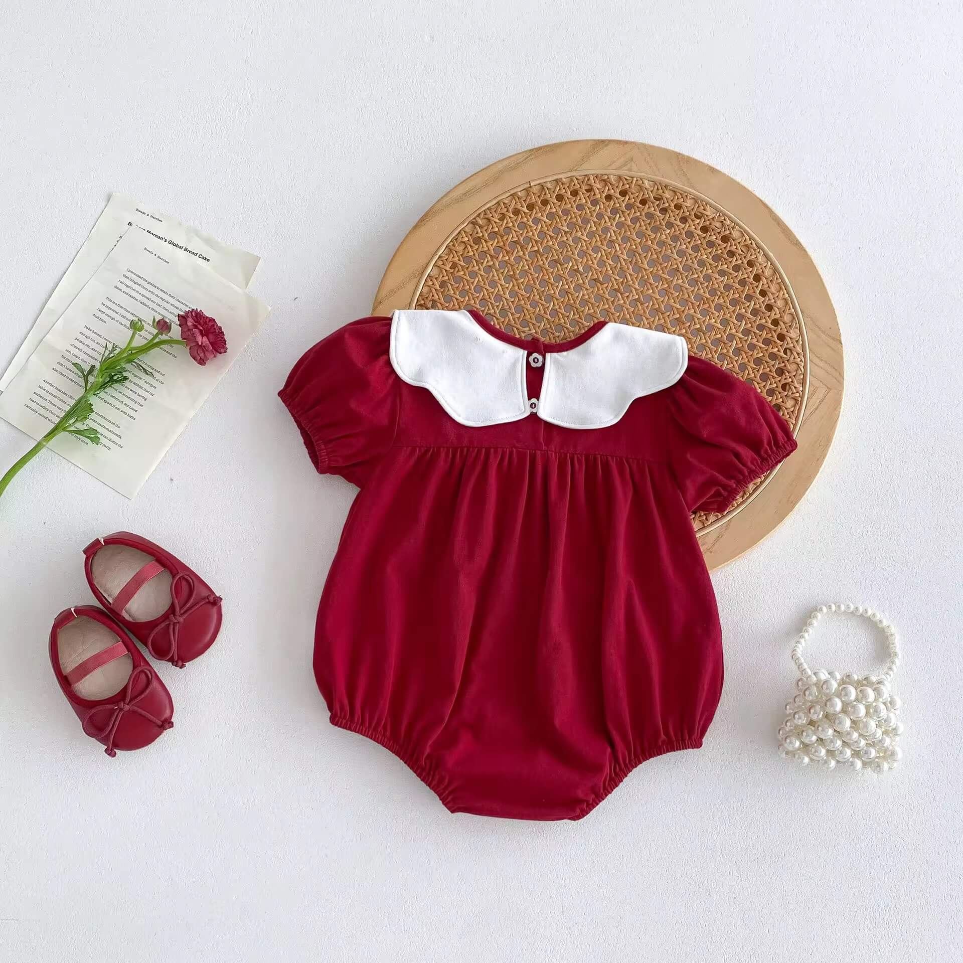 Cotton Baby Girl Romper-Red