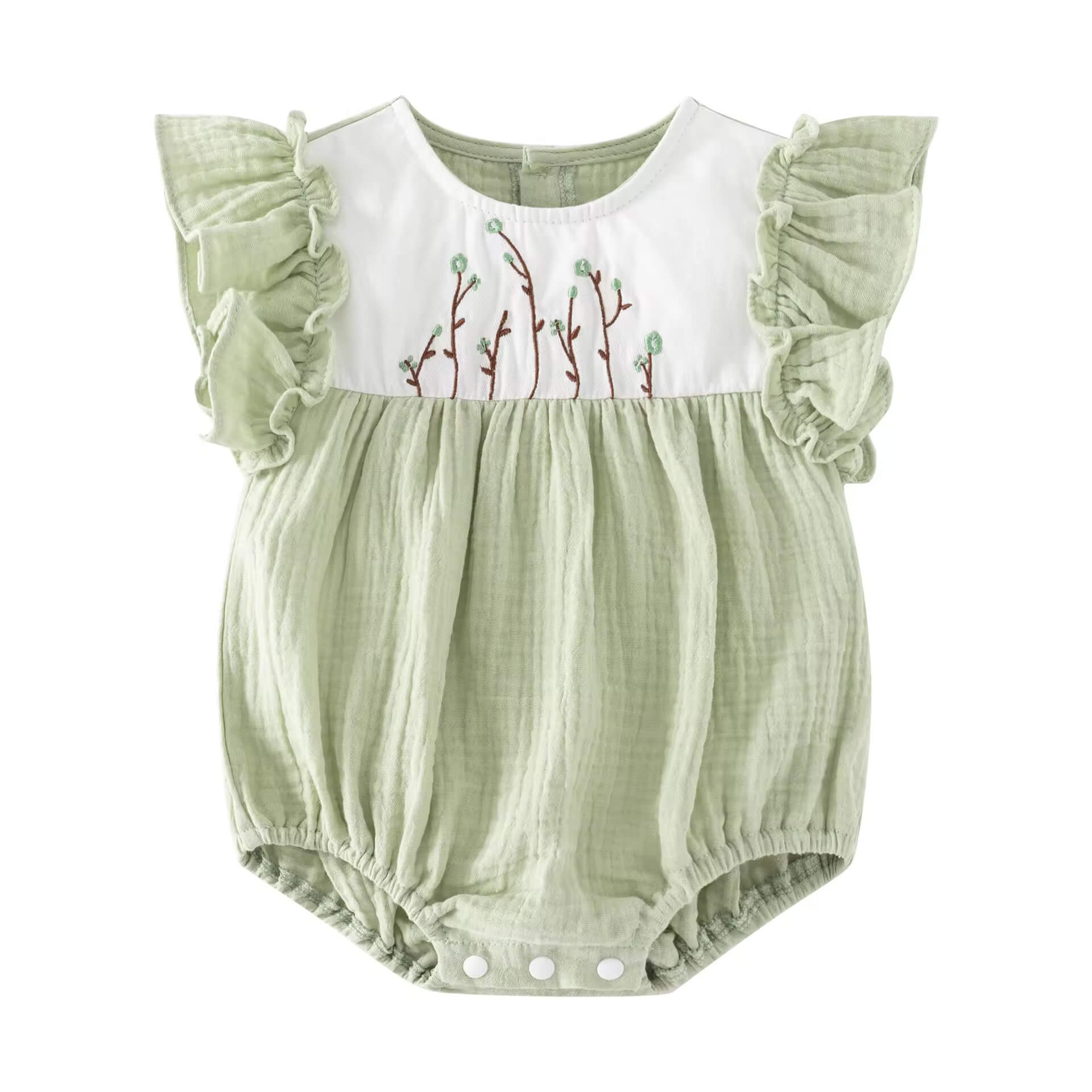 Muslin Cotton baby Girl Romper with hairband in Sage Green