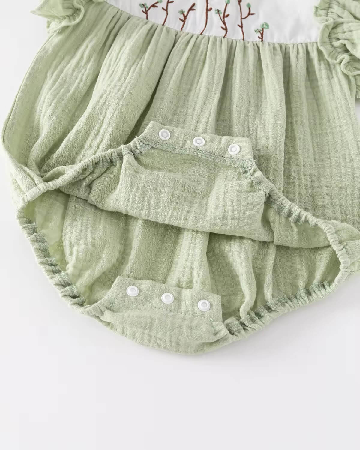 Muslin Cotton baby Girl Romper with hairband in Sage Green