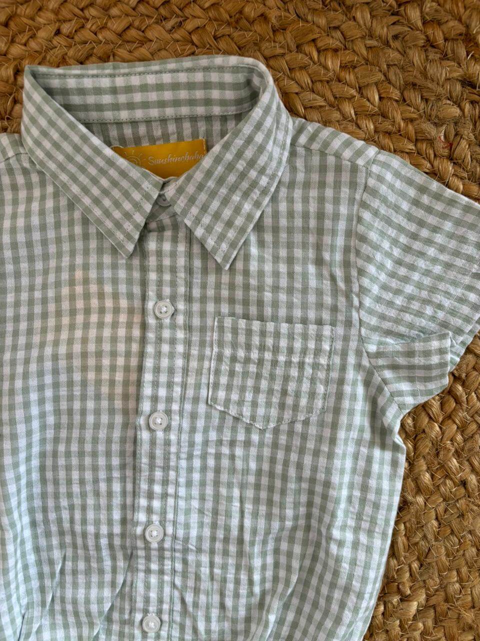 Baby Boy Checked Cotton Shirt Rompers