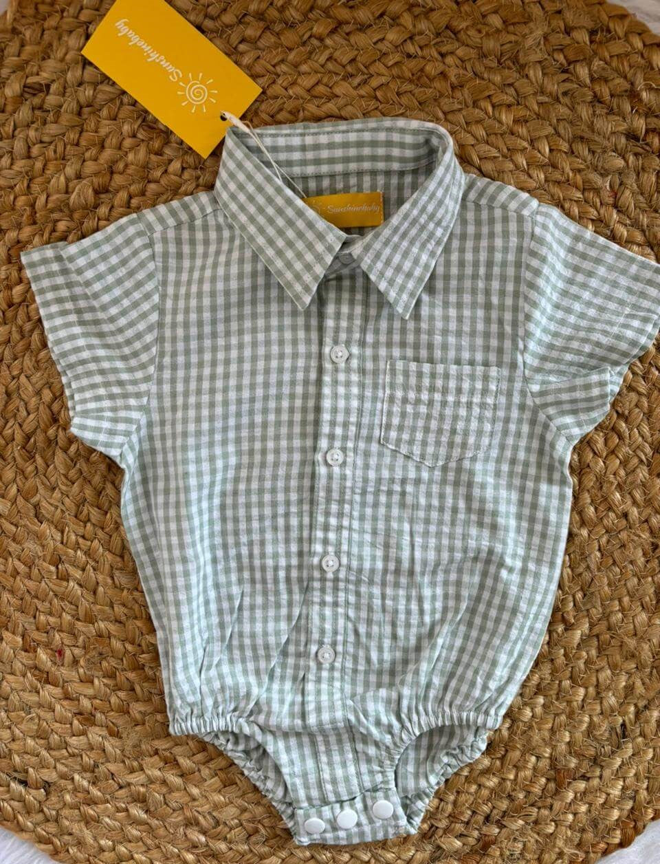 Baby Boy Checked Cotton Shirt Rompers