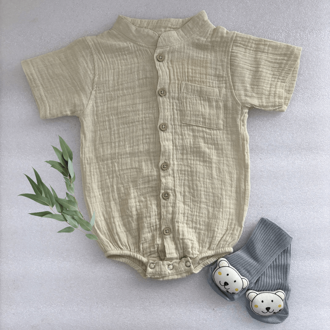 Muslin Cotton Turtle Collar Baby Boy Romper