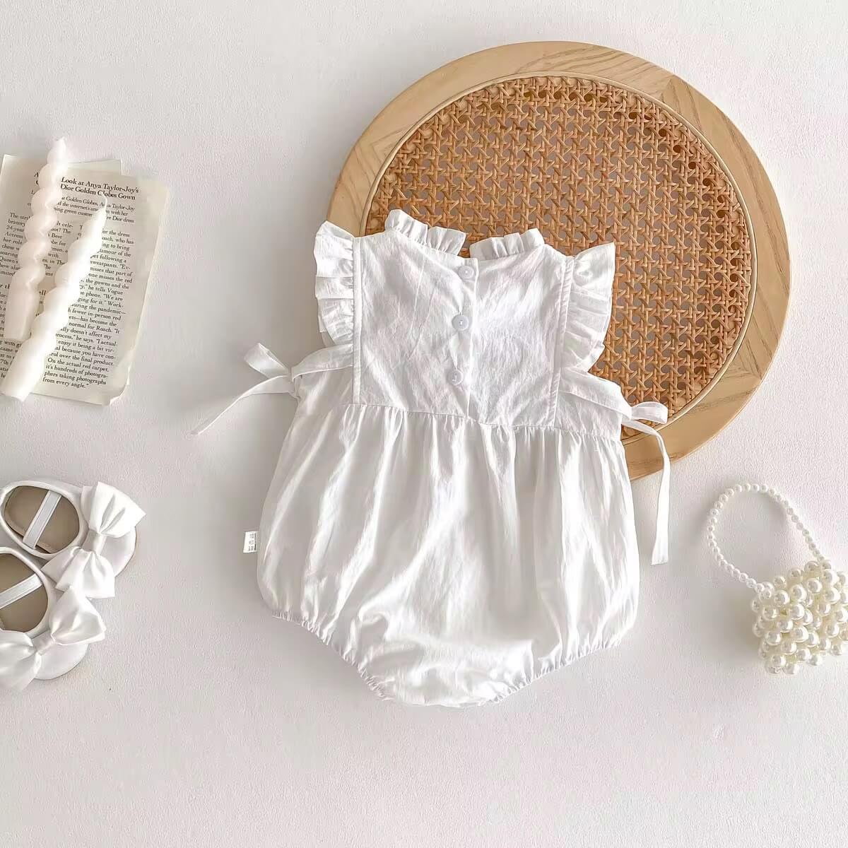 Cotton Baby Girl Romper in White