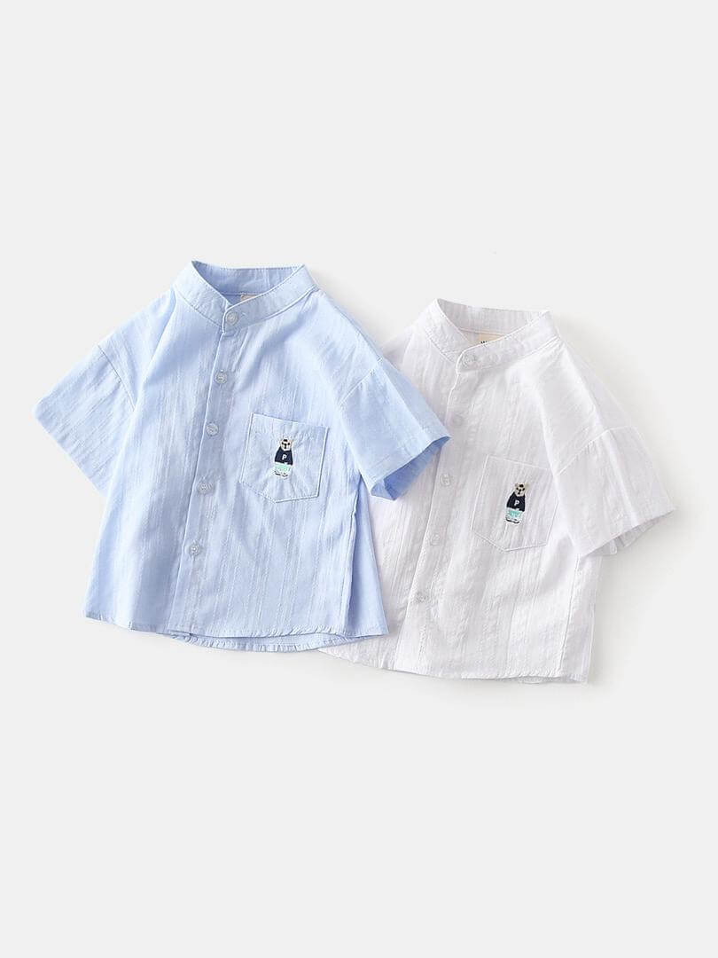 White & Blue Solid Cotton Shirt