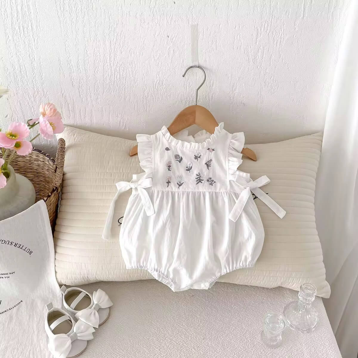 Cotton Baby Girl Romper in White