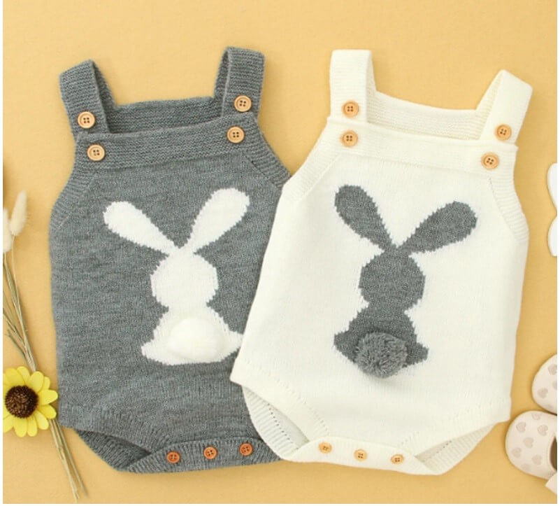 White & Grey Knitted Bunny Romper