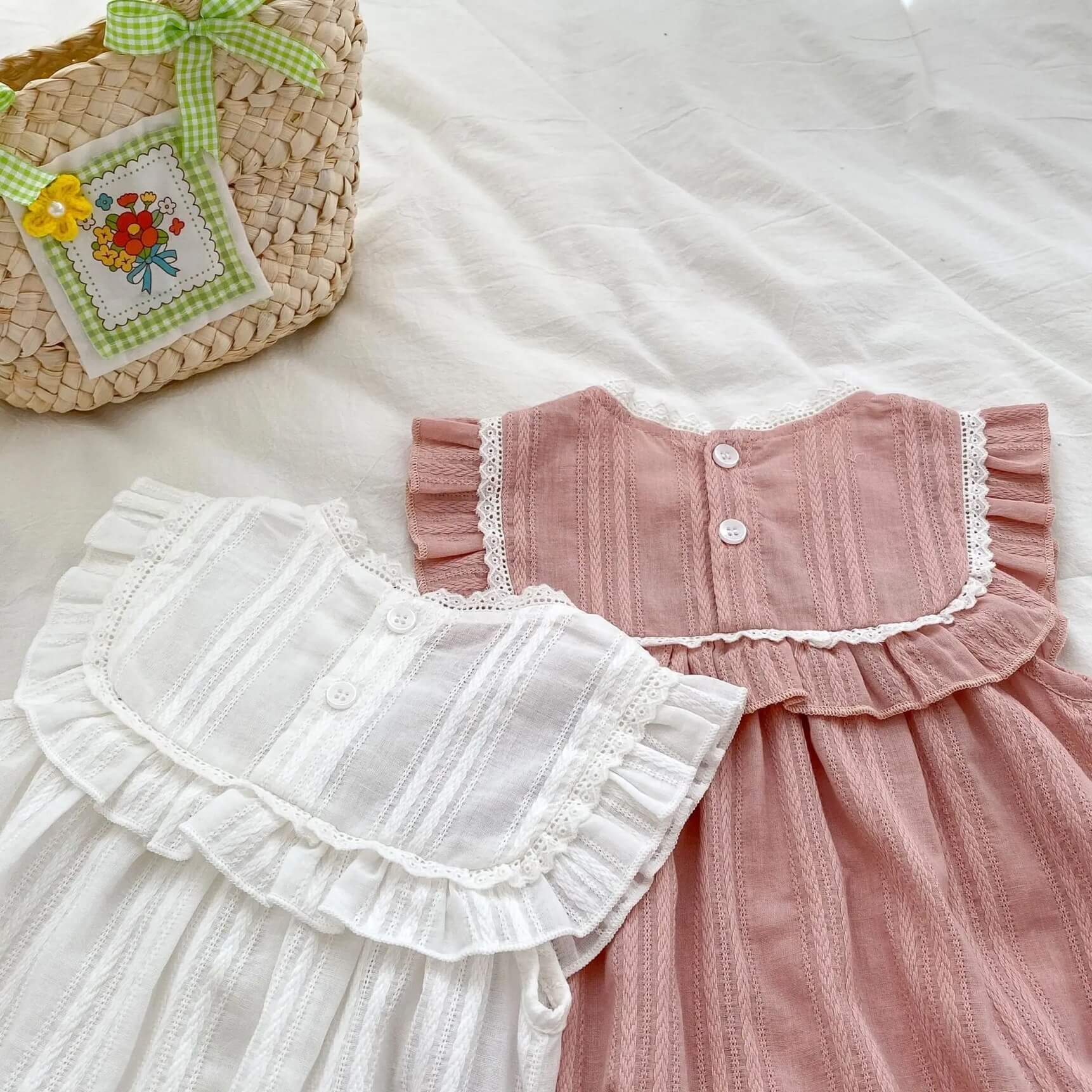 White & Pink Girls Sleeveless Romper