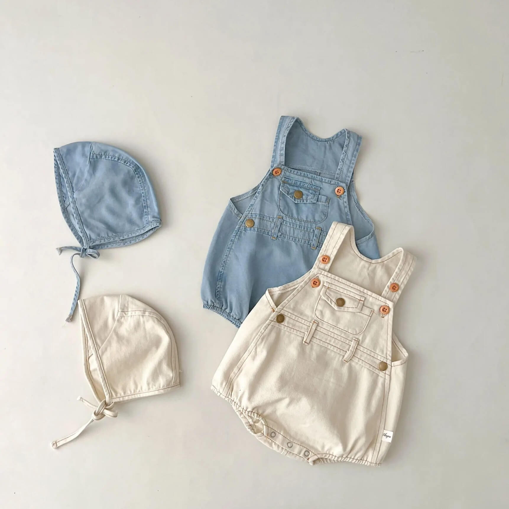 Jeans Dungaree Romper with Bonnet Cap