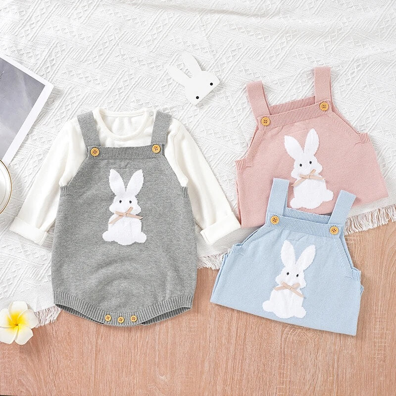 Knitted Bunny Baby Rompers