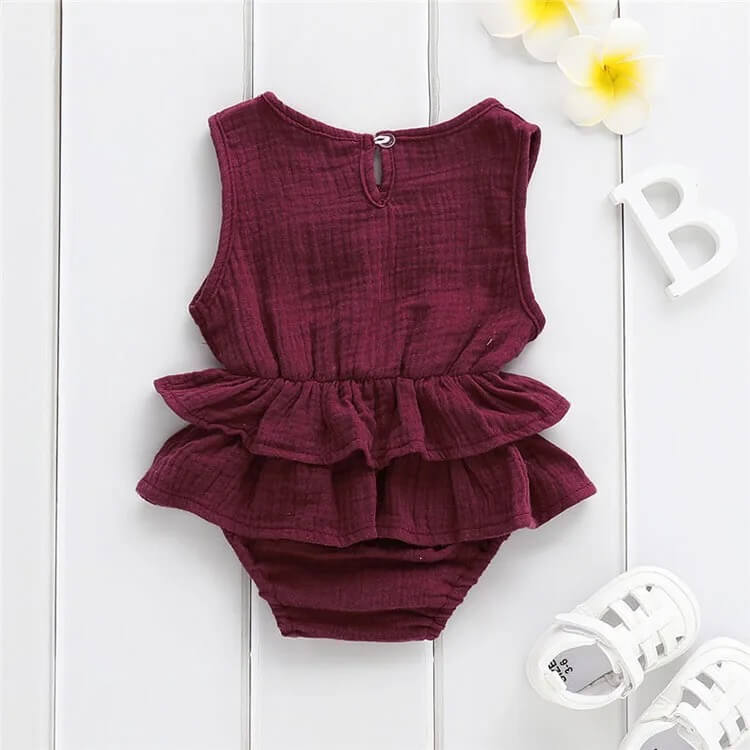 Sleeveless Ruffle Romper in Burgundy