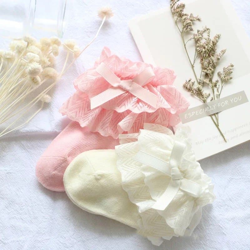 Baby Girl Lace Socks in Pink & Off-White