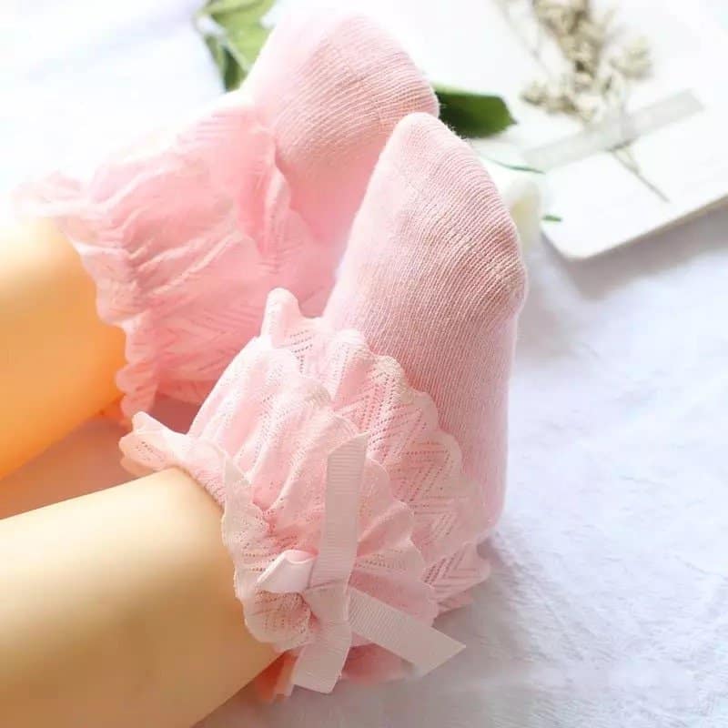 Baby Girl Lace Socks in Pink & Off-White