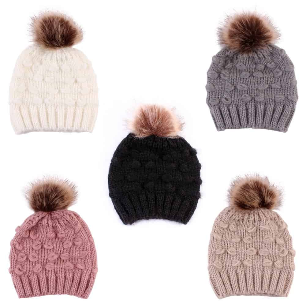 Cotton Knitted Mohair Single Pom Beanies/Caps