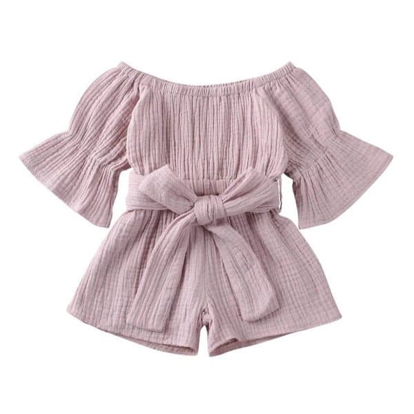 Off Shoulder Muslin Cotton Baby Girl Jumpsuits