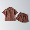 Monochrome Shirt & Shorts Set In Earthy Brown & Cream