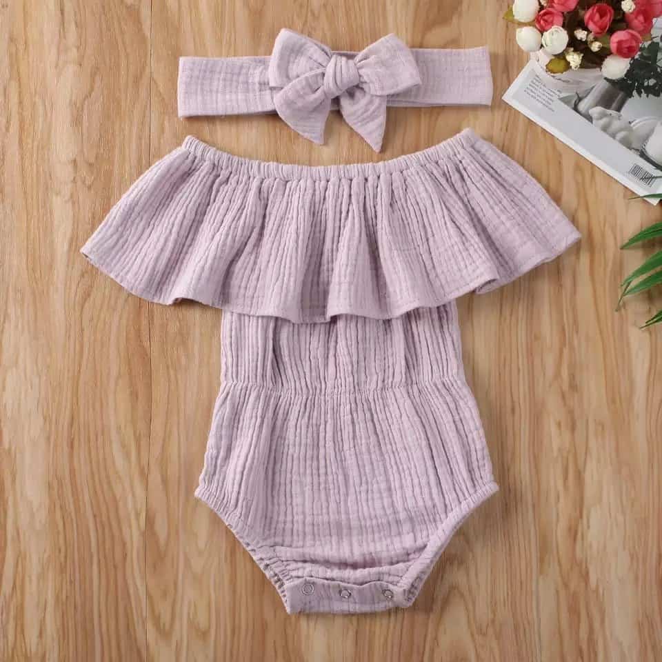 Off Shoulder Muslin Cotton Rompers with hairband